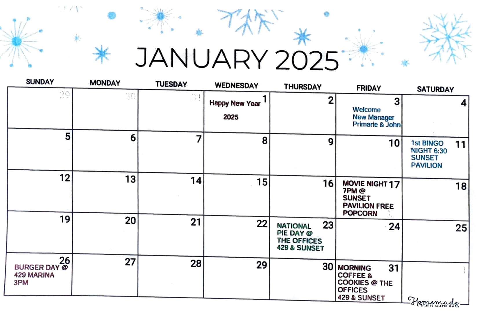 January 2025 Events Calendar